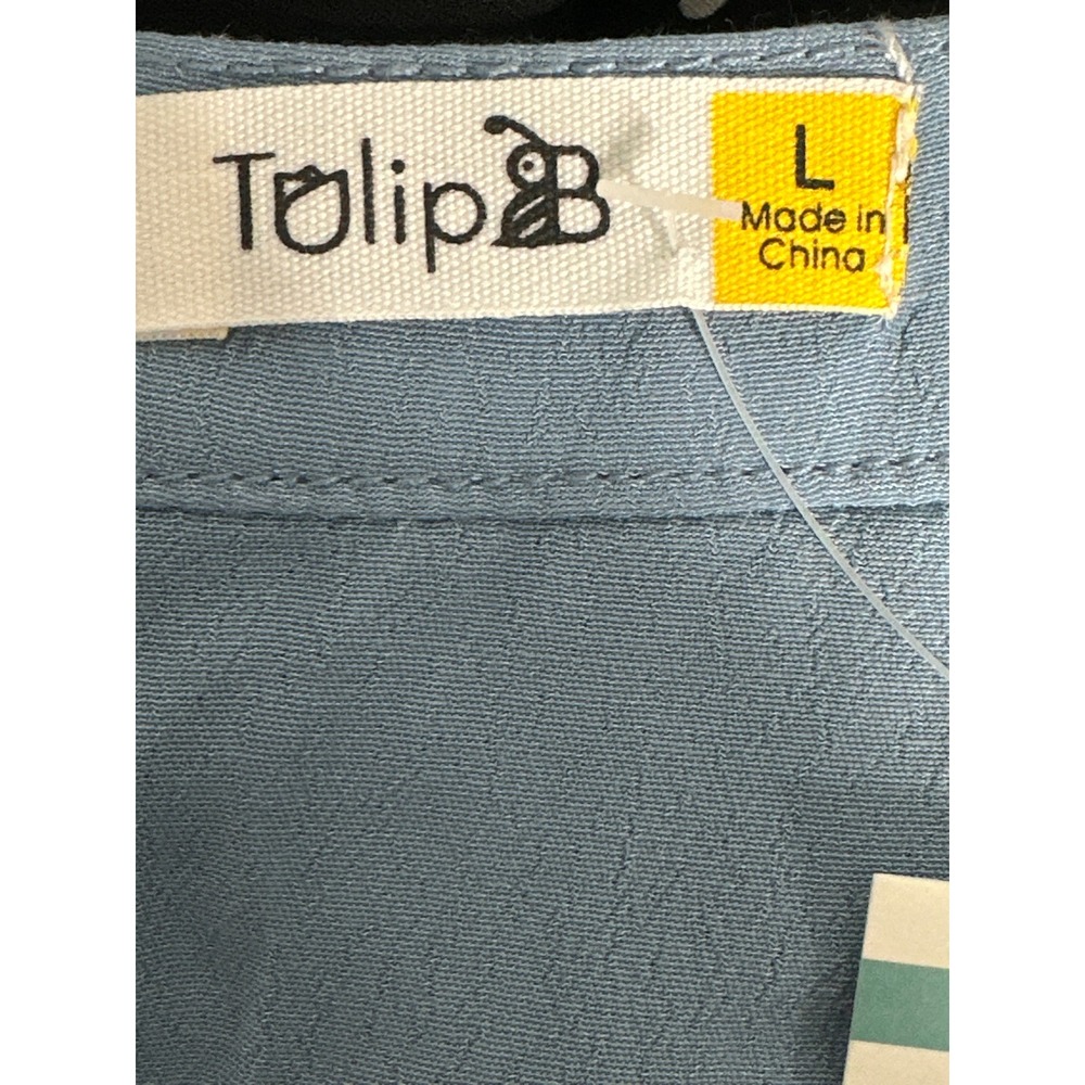 NWT Tulip B Light Blue Split Neck Cap Sleeve High Low Shift Dress Large - Picture 8 of 8